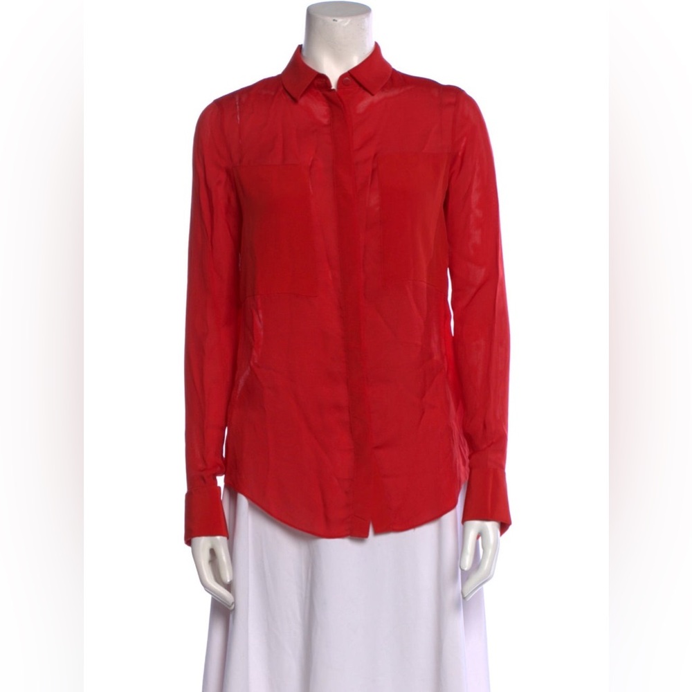 T by Alexander Wang Vibrant Red Silk Blend Shirt Minimalist Sheer Size XS